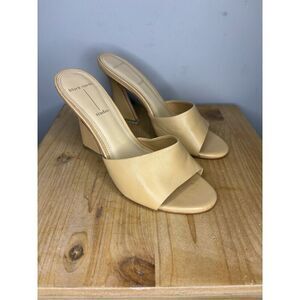 Black Suede Studio Women's Nadya Leather‎ Tilt Heel Mule Sandals Nude Size 7